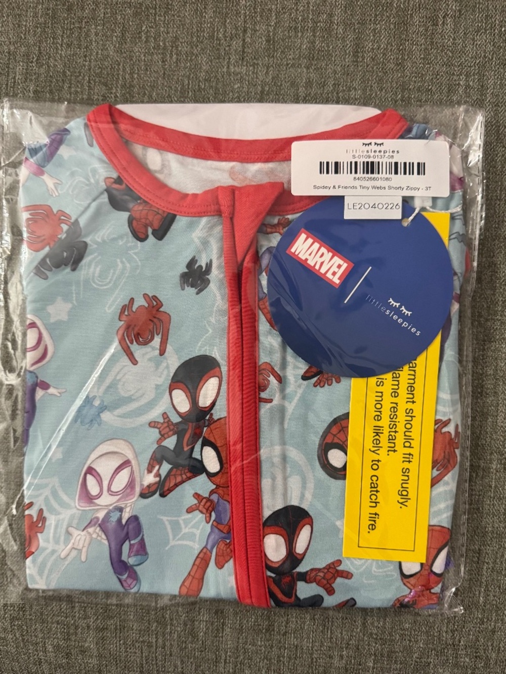 Little Sleepies NIB 3T Spidey & Priends Tiny Webs Shorty Zippy